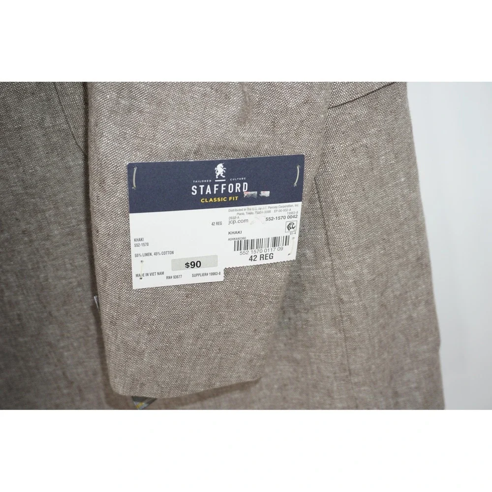 NWT Stafford Blazer Sport Coat Khaki Linen Cotton Classic Fit Men's 42R